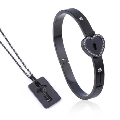 Brazalete para pareja con cerradura y collar con llave