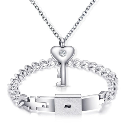 Brazalete para pareja con cerradura y collar con llave